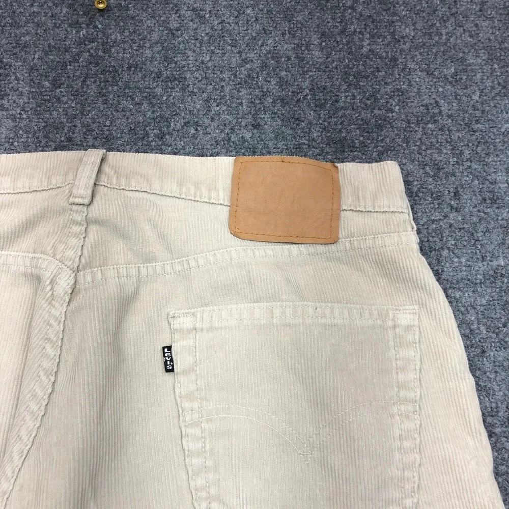 Vintage Levis Corduroy Pants Mens 37x27 Beige Tan Straight Leg Raw Hem Frayed